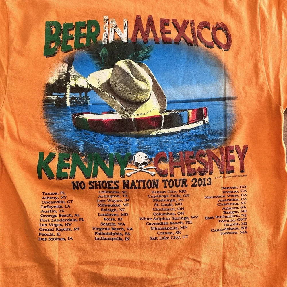KENNY CHESNEY Beer In America No Shoes Nation 2013 Size Medium Orange T-Shirt - Picture 7 of 8